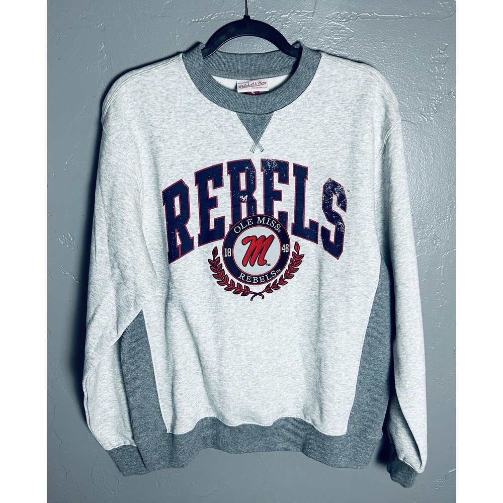 NEW Mitchell & Ness Ole Miss Rebels NCAA Premium Fleece Crewneck (Small)